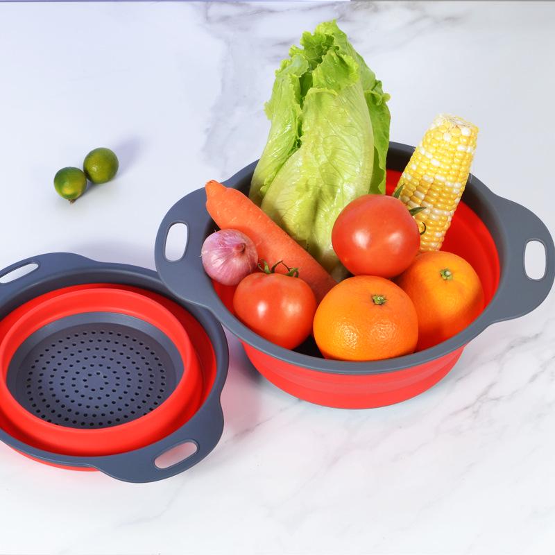 Collapsible Round Silicone Colander: Telescopic Fruit & Vegetable Washing Basket