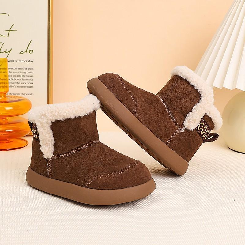 Kids Winter Fashion Boots with Belt Buckle Fleece Lined Warm Cotton Boots for Girls Sheepskin Fur Trendy