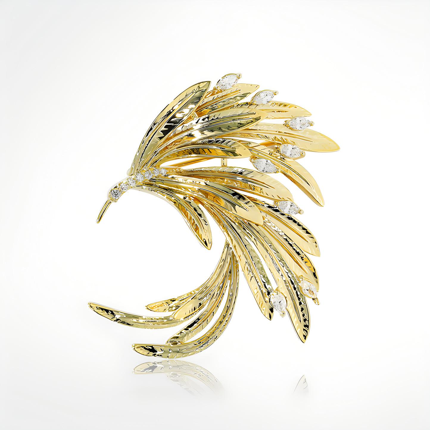 

Ретро универсальная брошь Феникс женская элитная индивидуальная золотая булавка в виде хвоста Феникса легкая роскошная темпераментная брошь костюм с аксессуарами