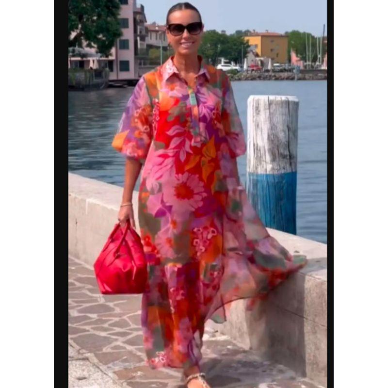 

Autumn Fashion Retro Ethnic Print Long Dress Loose Long Sleeves Swing Image color S