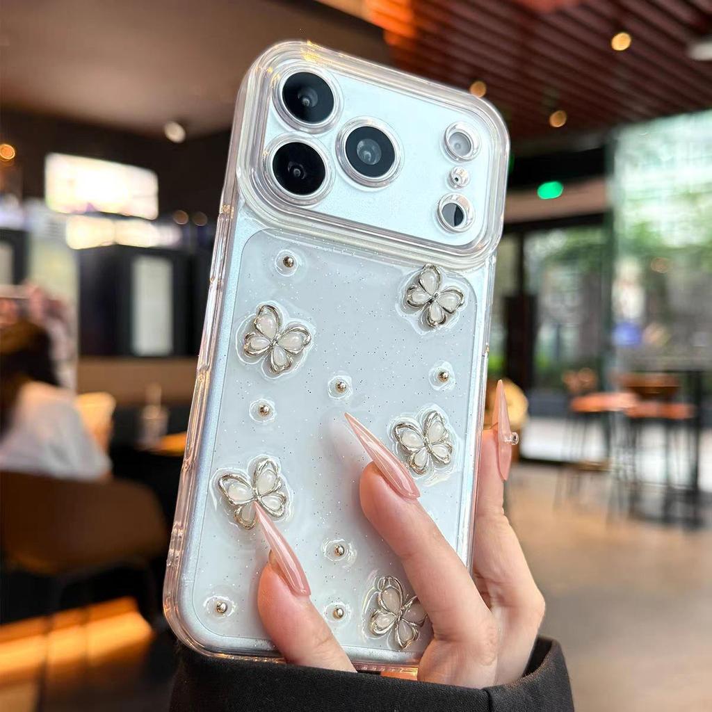 3D Epoxy Butterfly Steel Bead iPhone Case for 14, 15, 16, 17 Pro Max