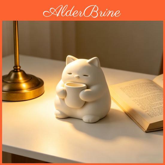 Cute Mini Figurine 3d Cat Printed Drinking Tea Cat Statue Small Desktop Ornament For Living Room Bedroom Office Shelf Decor