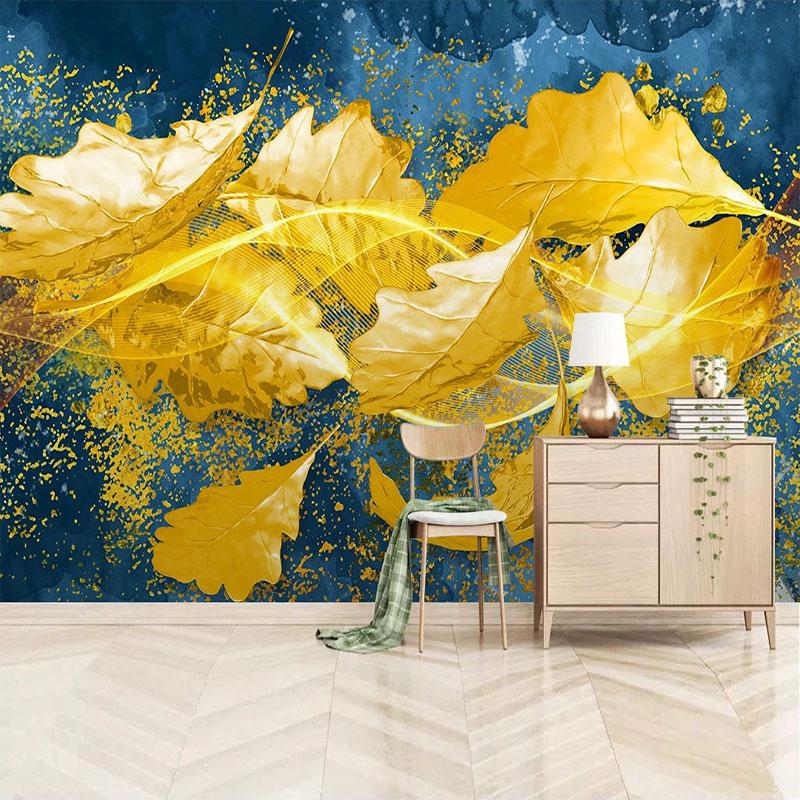 Tapeta 3D Złote Liście Tapeta Mural Sztuka Nowoczesna Salon TV Sofa Tło Tapeta Dekoracja Domu