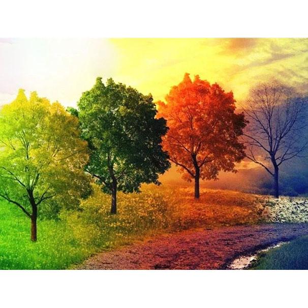 

DIY Алмазная картина Четыре сезона Дерево Набор для вышивки крестом Мозаичное искусство Алмазная картина Полный круг/квадрат Алмазное украшение для дома Round 20x30cm