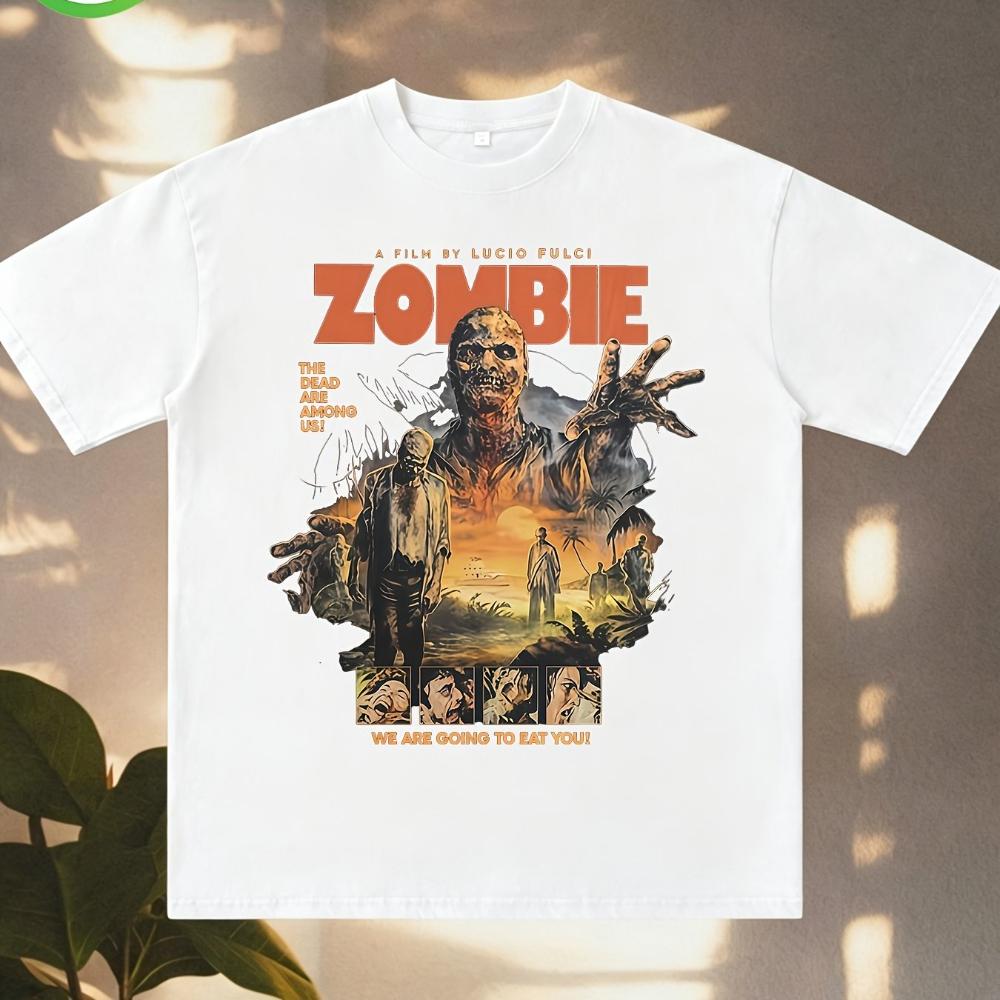 Men Women Zombie Lucio Fulci Classic Horror Movie Graphic T Shirt O Neck Short Sleeve Loose Fit Casual Summer Streetwear Unisex Daily Wear Tops Tees