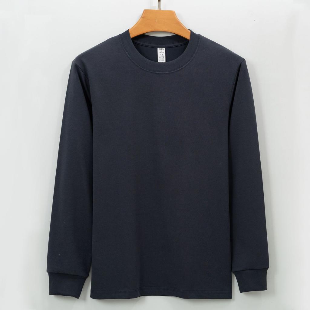 Men Thick Solid Long Sleeve Crew Neck Casual Bottoming T Shirt