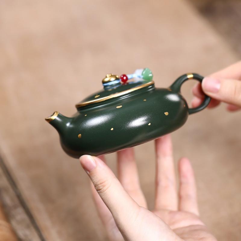 

160ml Luxury Yixing Purple Clay Teapots Handmade Sprinkle Gold Han Jiang Pot Raw Ore Green Mud Tea Maker Kettle Zisha Tea Set