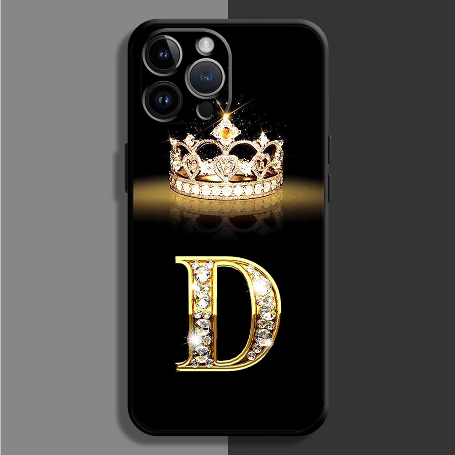 Diamond Crown Letter Capa Phone Case for iPhone 16 15 14 13 12 11 Plus 16 15 14 13 12 11 Pro Max 13 12 Mini XS Max 7 8 16e Cover