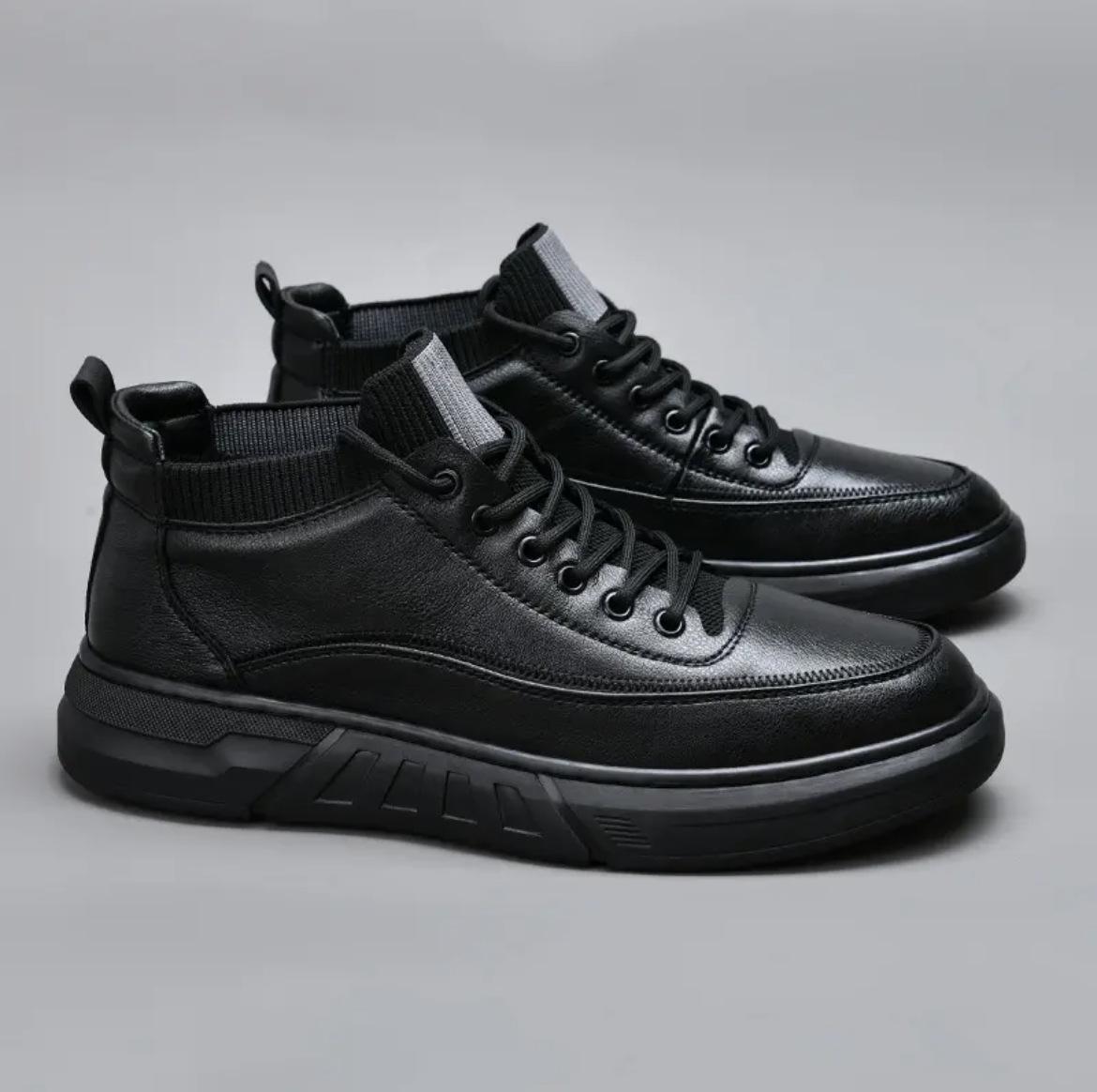 

Men s PU Leather Shoes 2026 Spring Fashion Platform Anti Slip Outdoor Casual Shoes British Style Winter Warm Plush Cotton Shoes 39 чорний