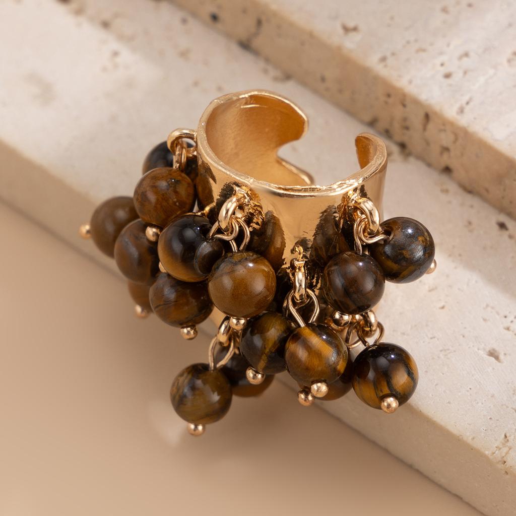 Colorful Stone Multi Pendant Tassel Bead Rings for Women Exaggerated Large Grunge Adjustable Finger Ring Geometric Jewelry Accessories Gift