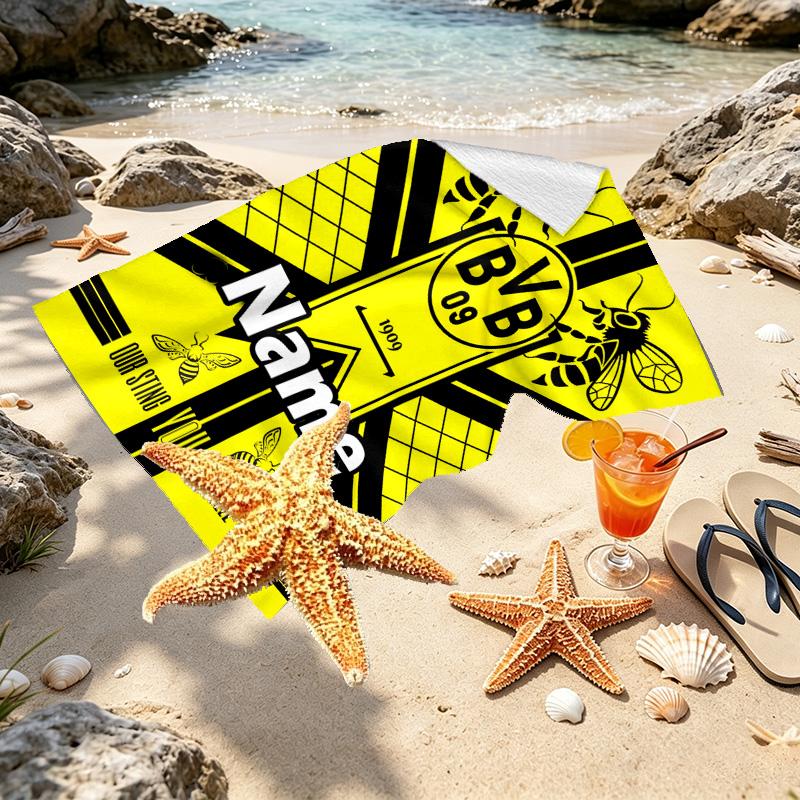 Asciugamano da Spiaggia Personalizzato con Nome Borussia Dortmund, per Viaggio Campeggio Festa in Spiaggia Arredamento Casa, Regalo di Compleanno per Famiglia e Amici
