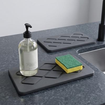 2 Pezzi Vassoio Assorbente in Diatomee per Cucina Porta Sapone Vaso Piante Tappetino Asciugatura Rapida in Pietra Antiscivolo Antibatterico Tappetino Asciugatura in Pietra per Bagno