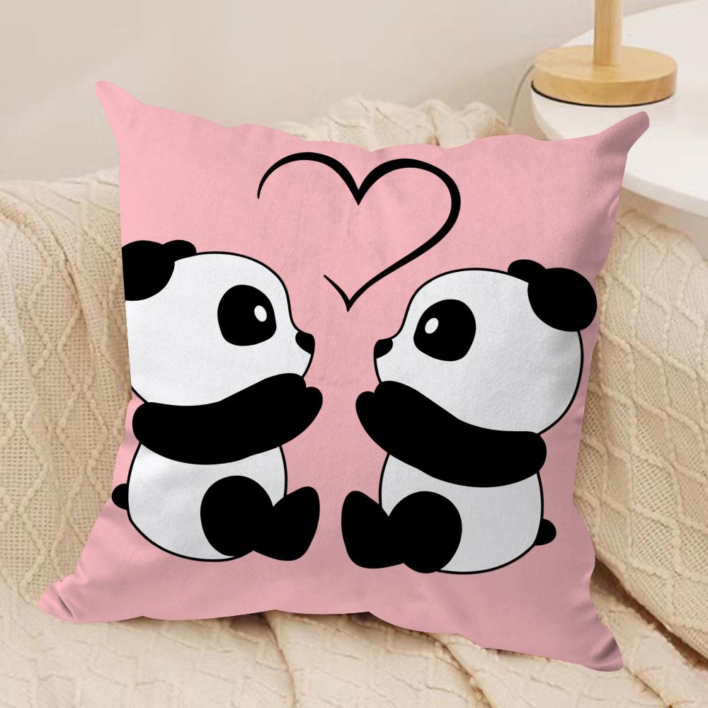 Lovely Panda Cushion Cover Soft Plush Fabric DoubleSided Printed Sofa Cushion Cover for All Seasons Home Decor Gift