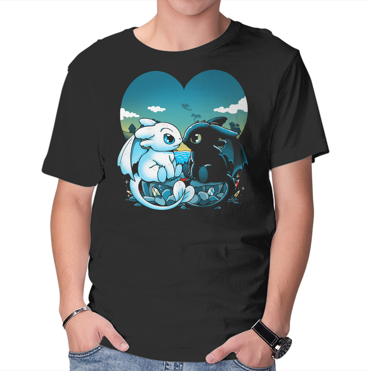 Unisex Crew Neck T-Shirt Valentine Dragons Graphic Short Sleeve Casual Tee XL
