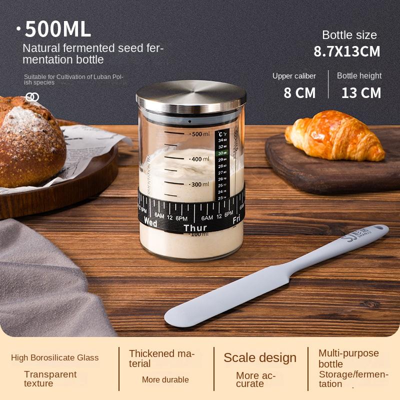 Zackoo 300/500/900ml Clear Glass Sourdough Fermentation Jar with Scale Metal Lid Reusable Dough Starter Container Food Storage