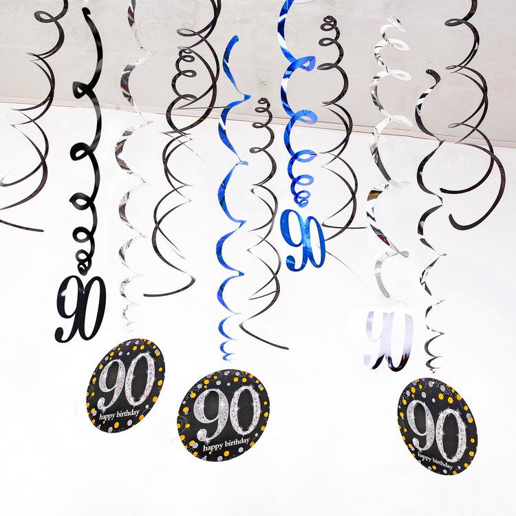 Birthday Party Spiral Hanging Decorations Set - 12 Pieces for 30th, 40th, 50th, 60th Celebrations