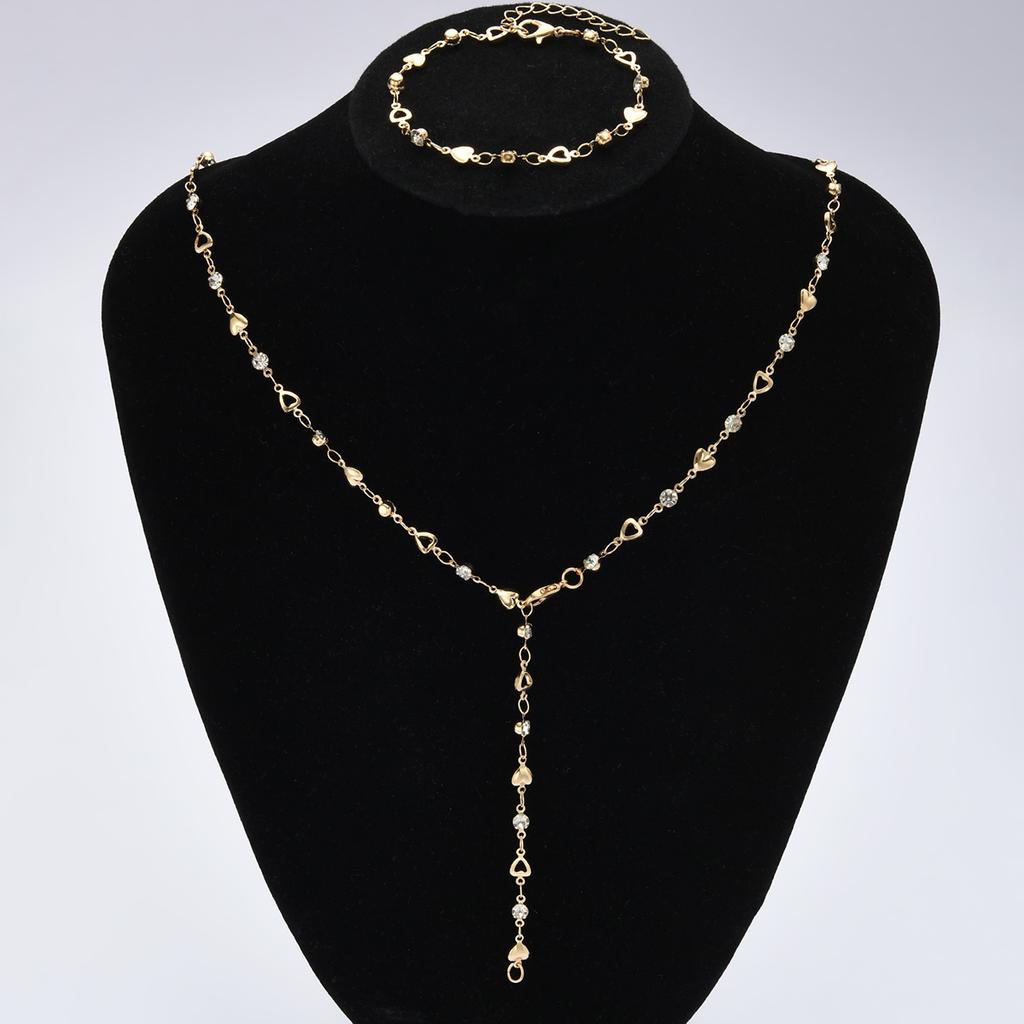 IF ME 2 Pcs Heart Zircon Tassel Bracelet Necklace Set Fashion Women Jewelry For Daily Wear Party Wedding Birthday Christmas Gift.