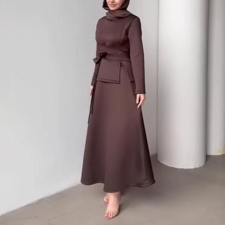 Cross-border Europe, America, Amazon autumn new women's clothing commuting fashion temperament lace-up base comfortable dress