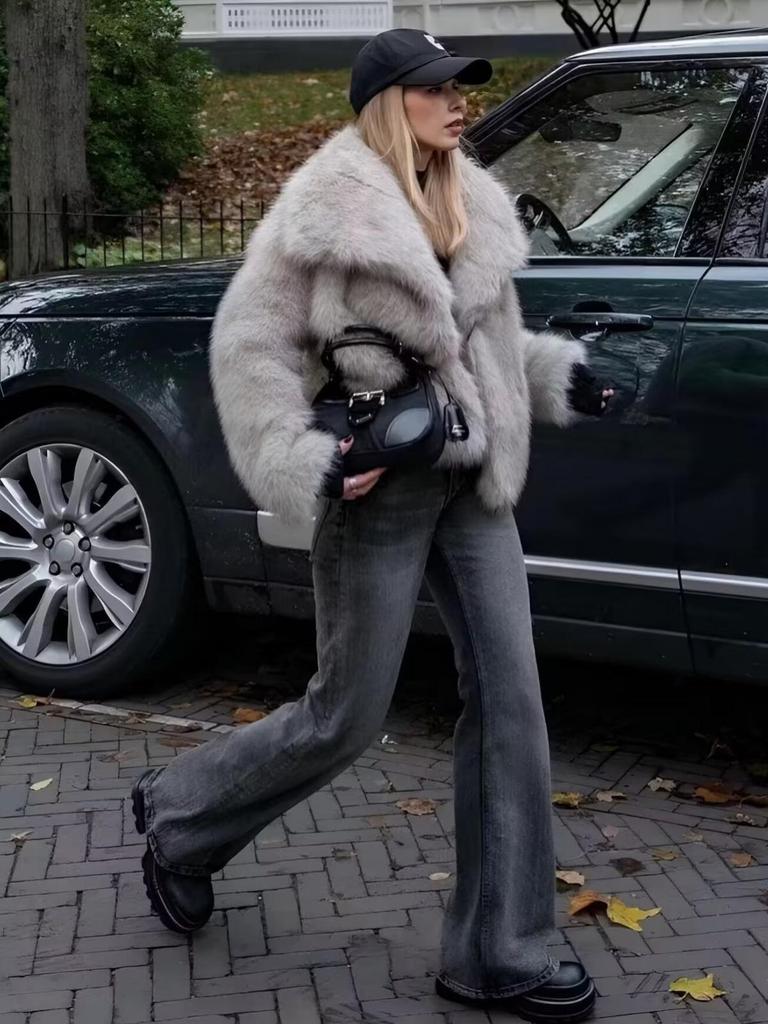 Plus Size Women's Faux Fur Lapel Jacket - 2024 Spring/Autumn European & American Style