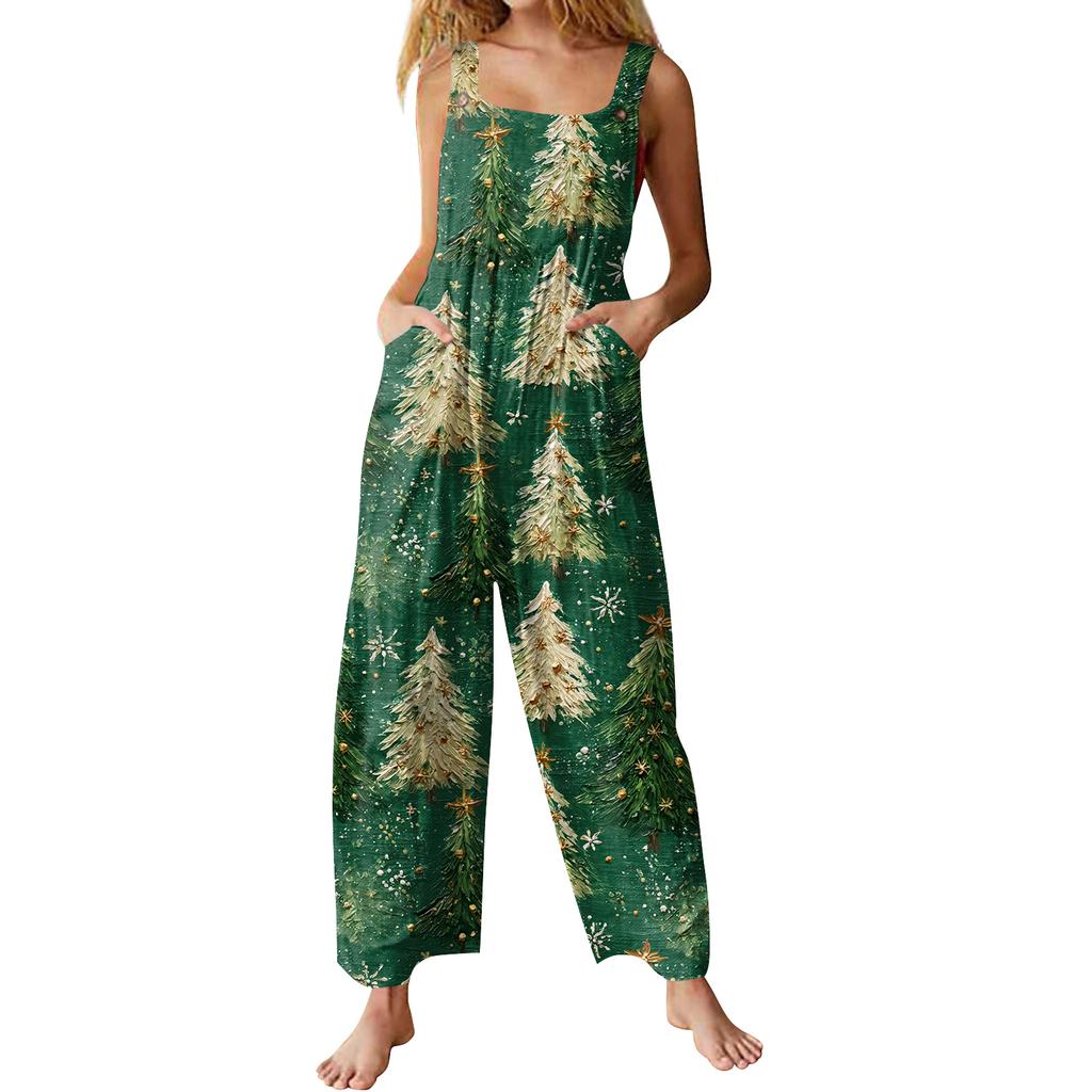 Womens Casual Overalls Jumpsuits Adjustable Straps Sleeveless Print Comfy Rompers With Pocket