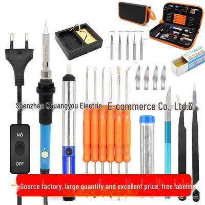 60W Adjustable Temp Soldering Iron Kit with Tweezers, Engraving Knife & Solder Paste