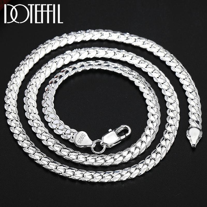 DOTEFFIL 925 Silver 8/16/18/20/22/24 Inch 6mm Side Chain Necklace Bracelet For Woman Men Fashion Charm Wedding Jewelry