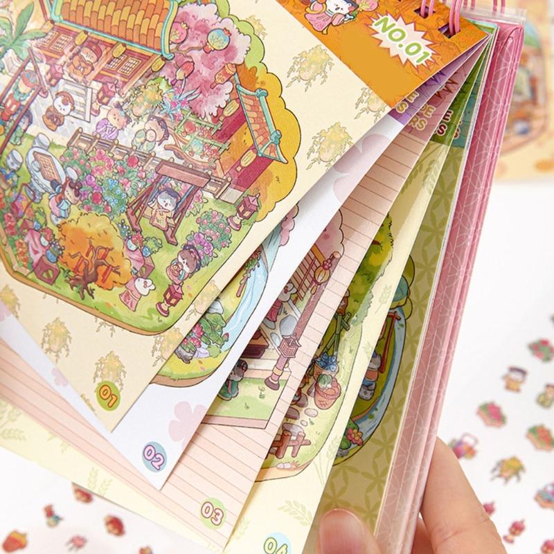DIY Decorative Sticker Chinoiserie Theme Landscape Sticker Book Scene Sticker Journal Supplies Gift for Kid Child