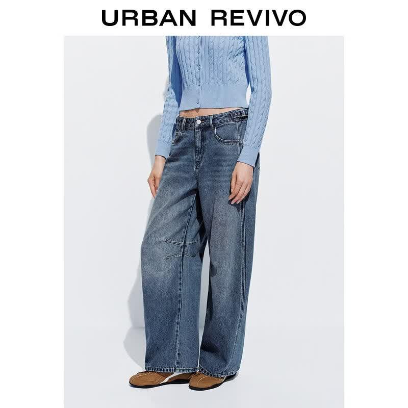 UR Women's Washed Cat Whisker Loose Denim Jeans