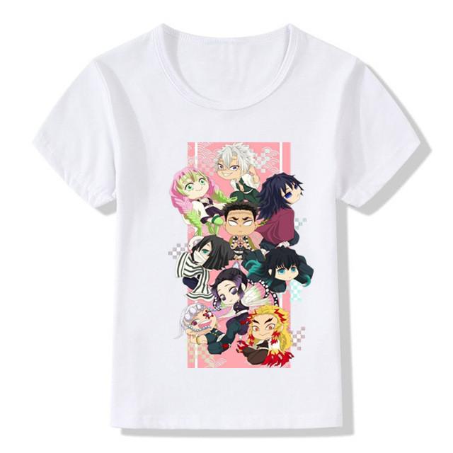 Fashion Cartoon Demon Slayer Anime Kimetsu No Yaiba Children's T-Shirt Summer Loose Short Sleeves White Women Tops Boy Girl Tees
