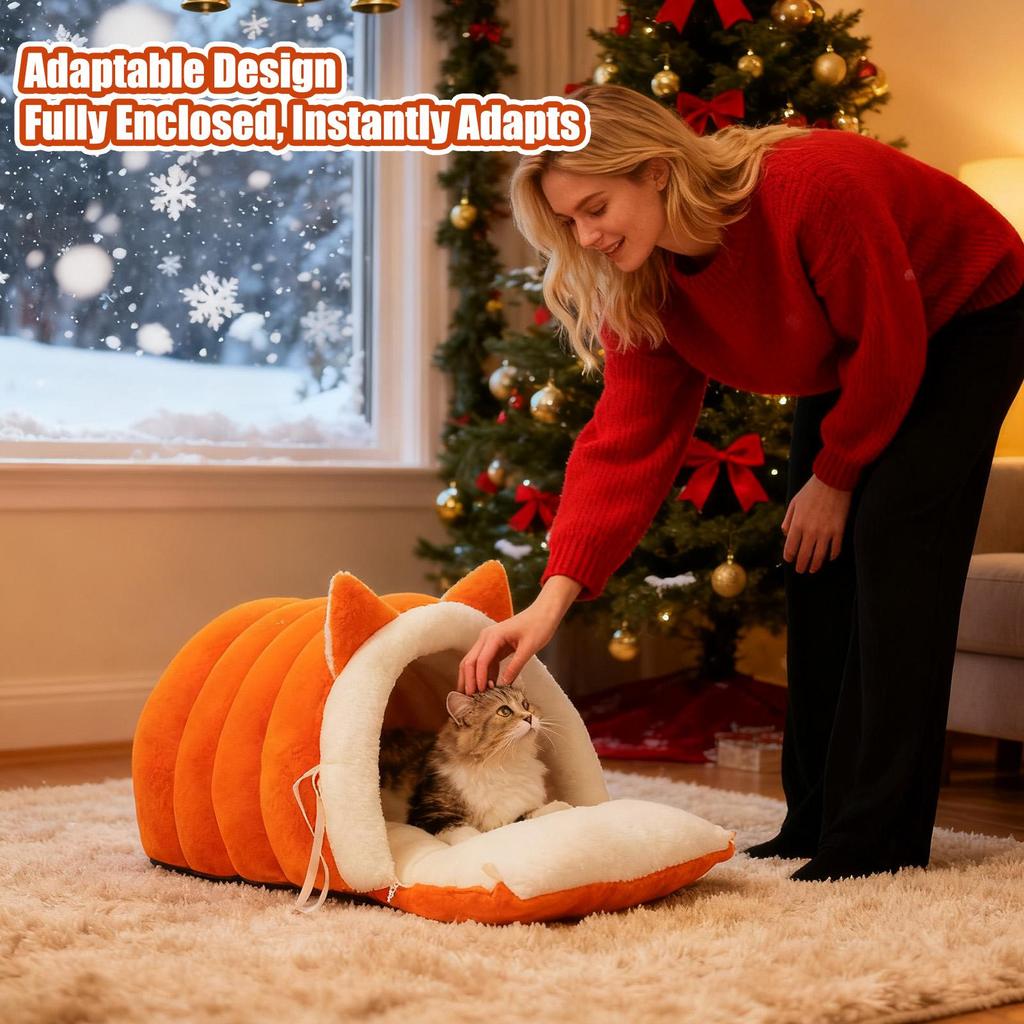 Cat Cave Bed Winter House Washable With Removable Pad Semi-Enclosed Kitten Bed Cat Furniture For Kitten Puppy Pet Sleeping