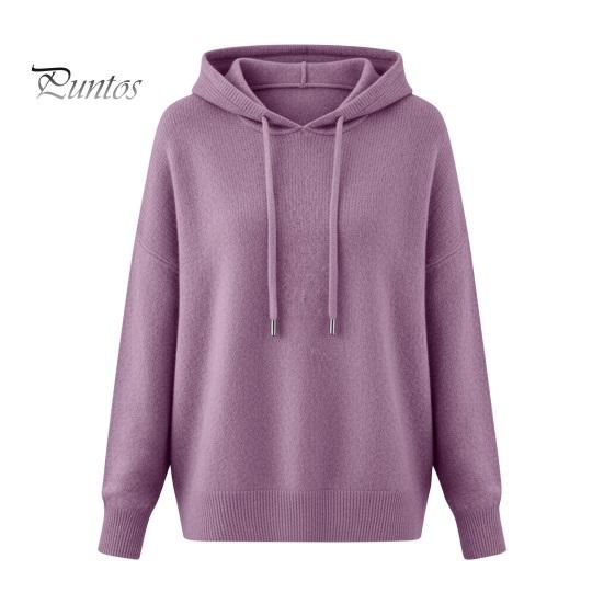 Hooded Tops Women Sweater Adjustable Drawstring Long Sleeve Knitting Casual Loose Fit Solid Color Pullover Knitwear Daily Wear Breathable