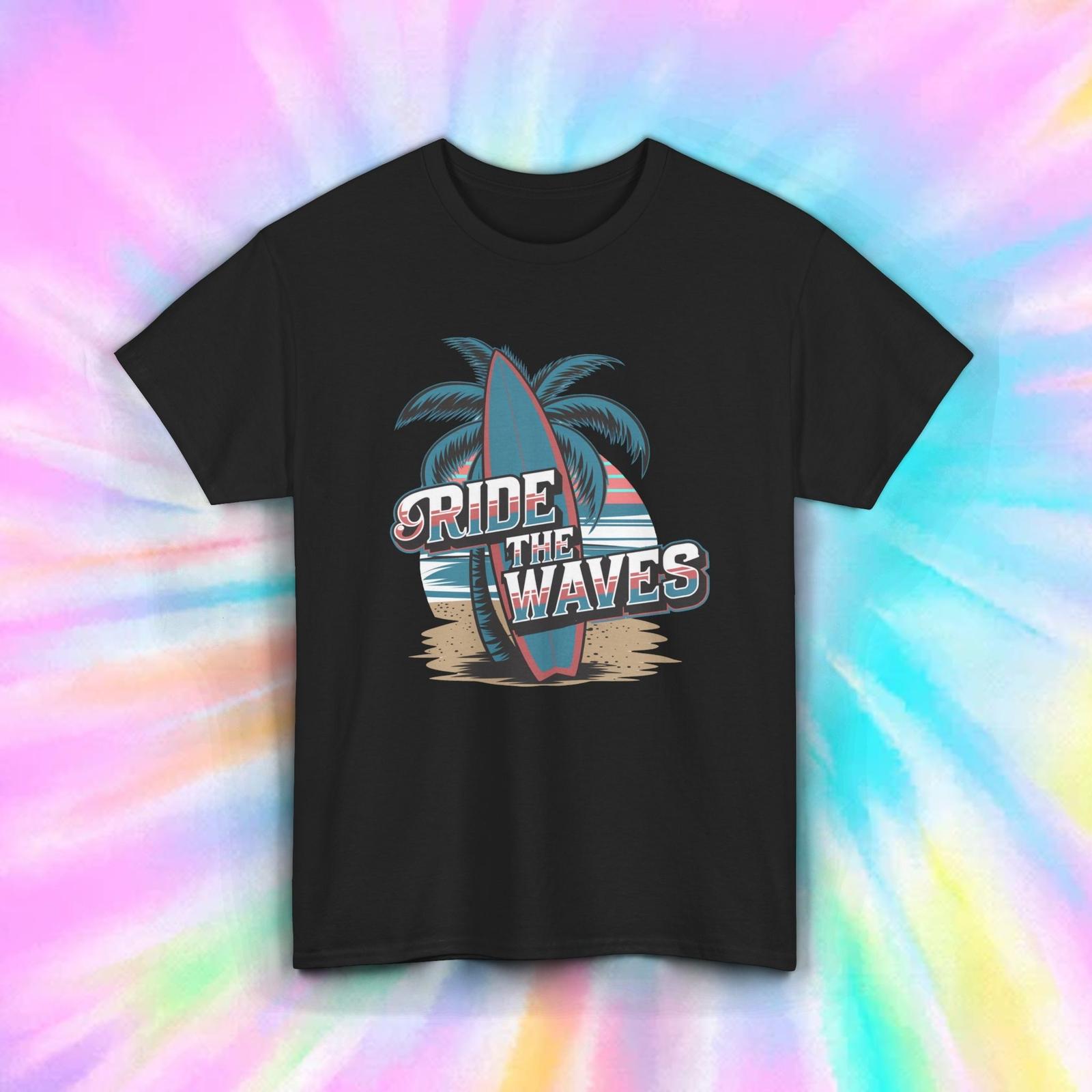 Ride the Waves Surf Shirt Retro Beach Vibes Palm Tree Tee S-5XL XXXXL