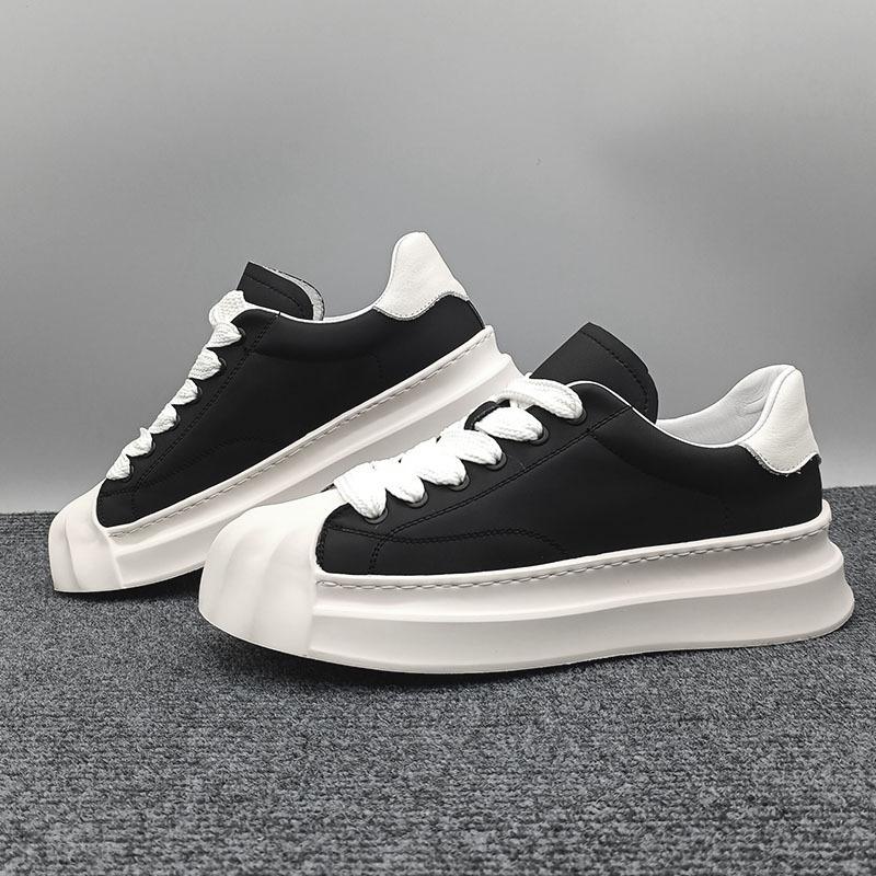 

Кроссовки повседневные мужские из натуральной кожи белые туфли модные из коровьей кожи верх увеличенная высота плоская платформа ракушка носок обувь для досок 43 чёрный