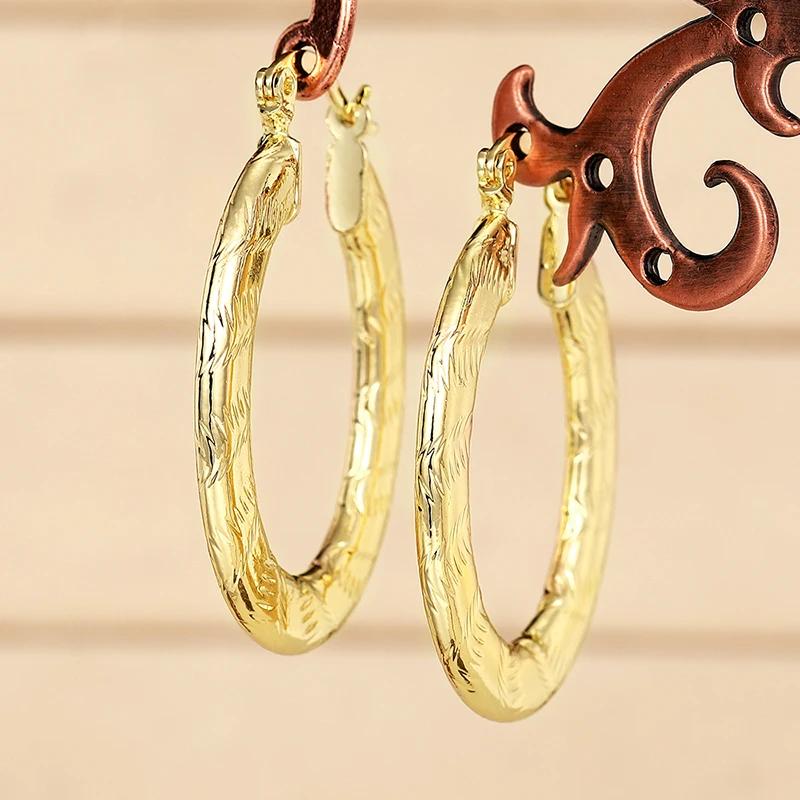 Huitan 2025 Series Gold Color Hoop Earrings for Women Twist Carve Pattern Trendy Circle Earrings Metal Fashion Versatile