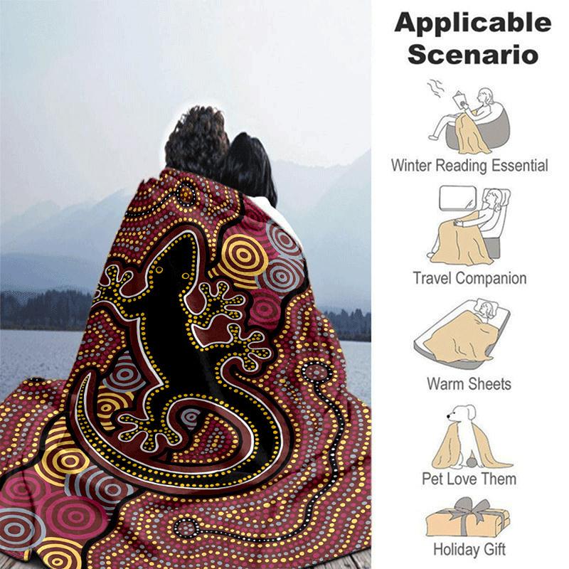 1pc Indigenous Style Lizard Printing Lightweight Flannel Blanket, Comfortable and Warm Blanket, Sofa Bed and Couch Office, Suitable for Gift Blankets