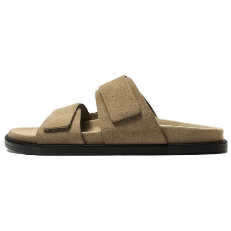 Zara Fashion Slip-On Leather Double Strap Sandals Men Sandals Brown 2703520700