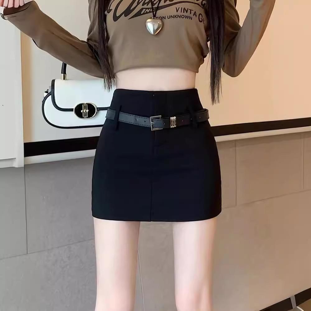 American Spicy Black Sexy High-Waist A-Line Midi Skirt for Plus Size Women