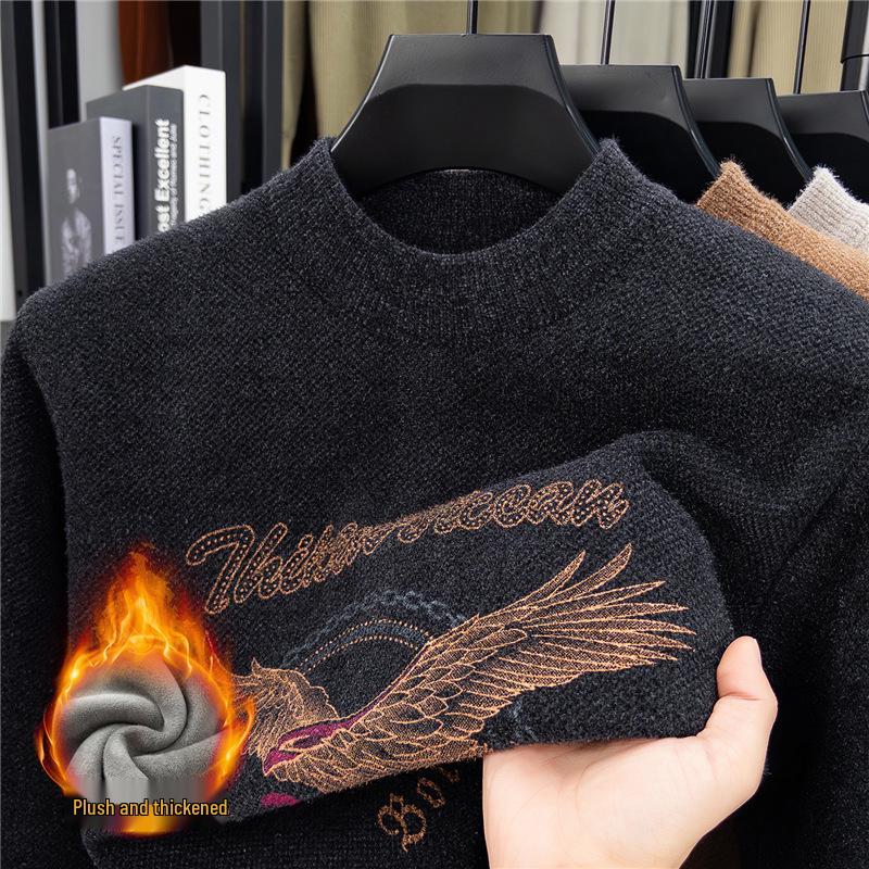 Men's Cross-border Casual Printed Long Sleeve Sweater - Warm, Simple, Versatile, Round Neck.