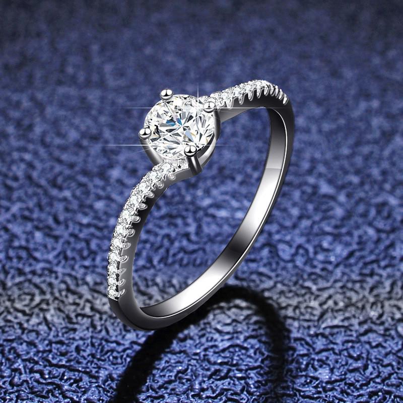 S925 Sterling Silver 50-Point Twisted Moissanite Ring with Four-Prong Setting