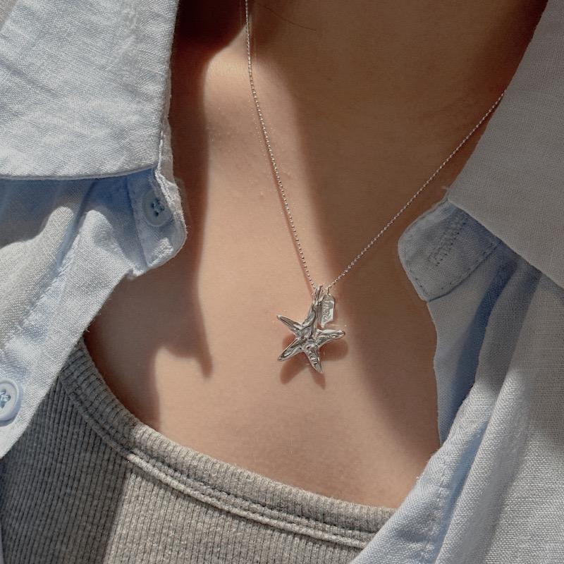 Collar de Estrella de Mar de Plata S925 para Mujer Joyería Minimalista de Moda Cadena Simple Regalo de Cumpleaños Para Ella