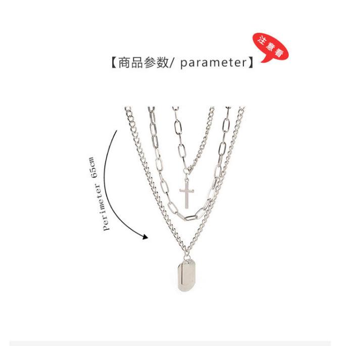 New multi-layer cross necklace women's trendy hip-hop sweater chain men's non-fading stainless steel chain accessories cool