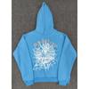 Felpa Sp5der Oversize Spessa in Pile con Stampa a Foglia Ragnatela Design Uomo Inverno Casual