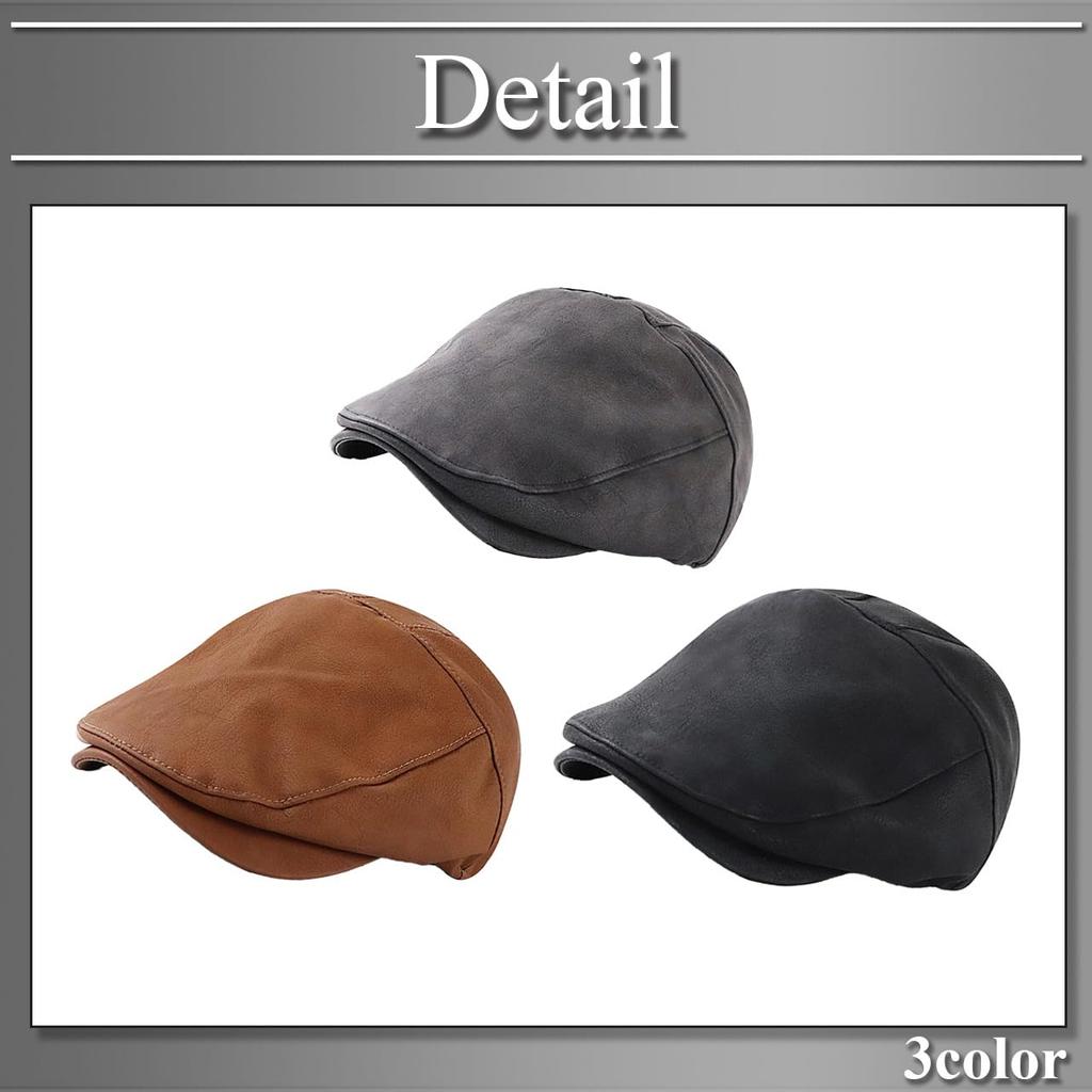 Buzz Selection Hunting British Retro PU Stylish Newsboy Cap for Men and CAQ288 Cap, Leather, Women, (Gray)