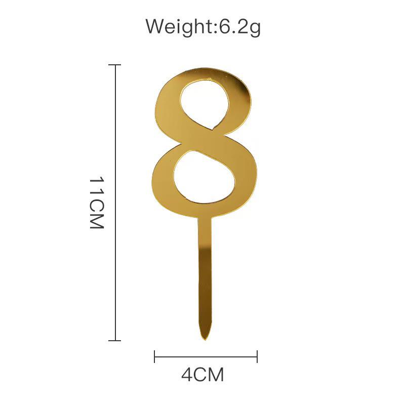 Number 0 To 9 Happy Birthday Cake Topper Decoration Gold Acrylic Cake Flag For Anniversary Wedding Party Cake Topper Baby Shower