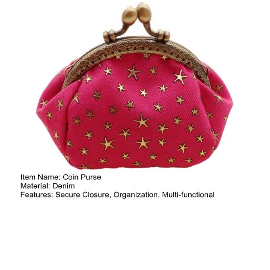 Five-Pointed Star Coin Purse Mini Kiss-Lock Change Purse Vintage Denim Trinket Pouch Wallet