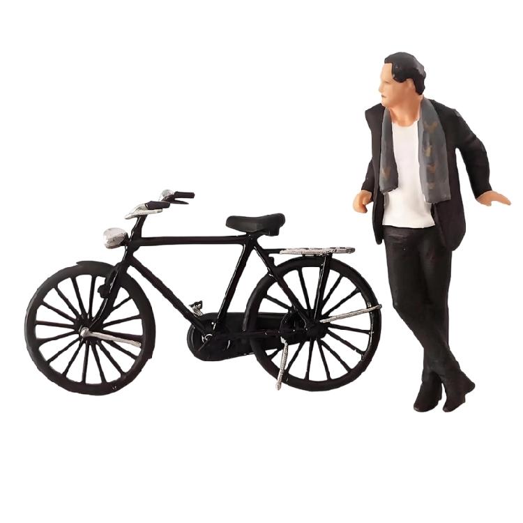 1:64 Scale Hand Painted Miniature Figures for Dioramas Props,Photography Collector Realistic Gentleman Bike Figure Models
