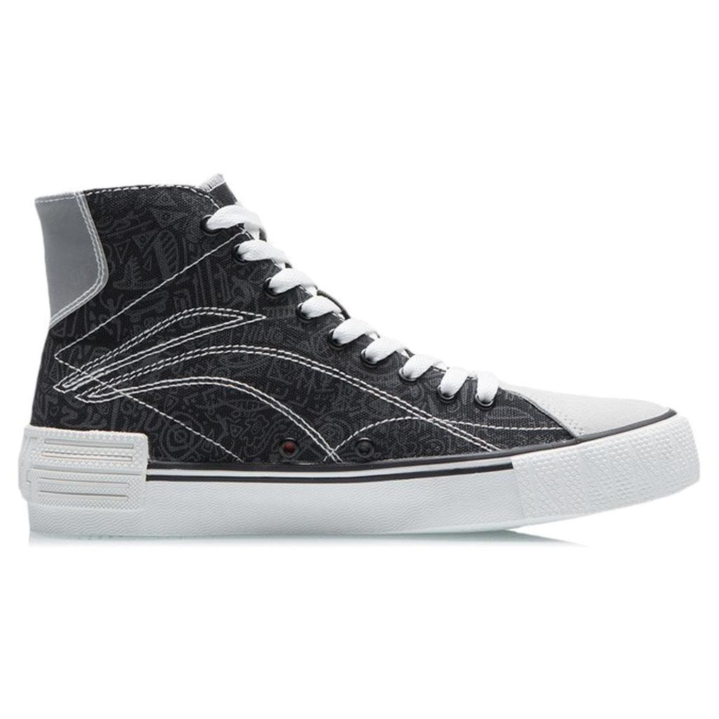 Li Ning Wave Canvas Hi Lightweight Anti Slip High Top Skateboard Shoes Women's Black White AECR012-2