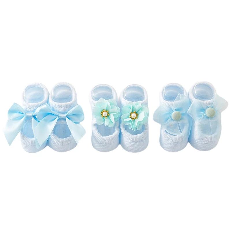 3 Pair Baby Girl Ankle Socks Lace Bow Infant Anti Slip Socks Newborn Princess Pearl Low Cut Socks Children Home Floor Shoes