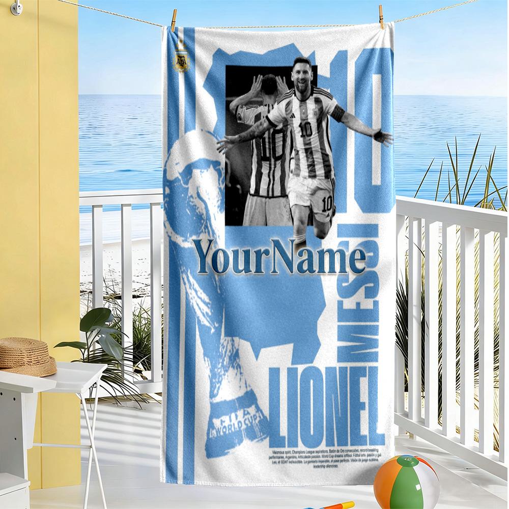Messi Customized Name Beach Towel Super Soft & Absorbent Perfect for Traveling Yoga Camping and Swimming