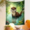 "Cartoon Otter by Serene Forest Pond" Patterned Tapestry Decorative Wall Hanging, Home Bedroom Living Room Decor